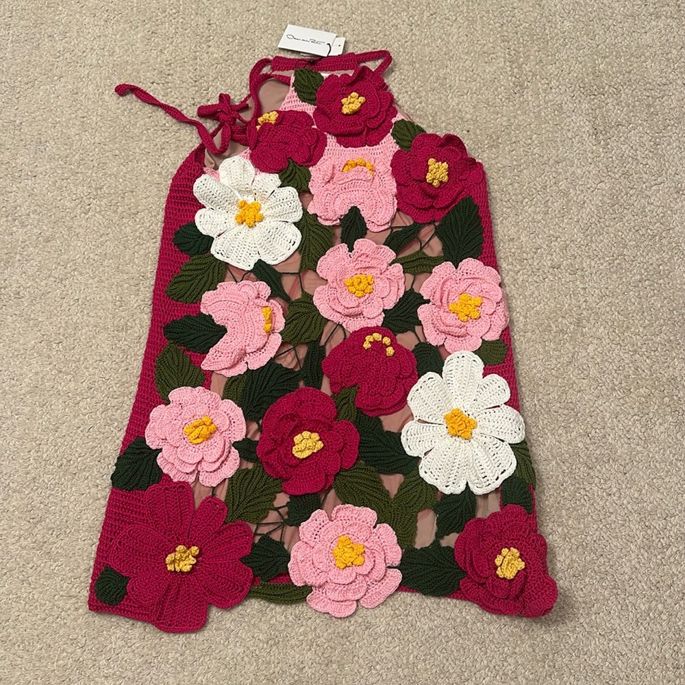 OSCAR DE LA RENTA - Camellia crochet-knit halterneck minidress.  NWT & Runway